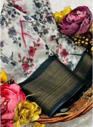 Festive Wear Slub Cotton Multi Color Traditional Saree
