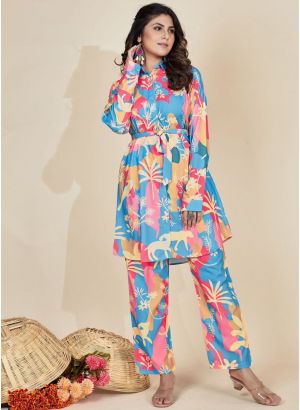 Multi Color Floral Printed Collar Shirt With Trousers Latest Co Ords Set