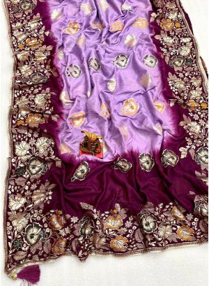 Trending Dola Silk Lavender Color Latest Wedding Saree