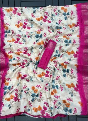 Wonderful Tussar Silk Magenta Color Festive Wear Saree