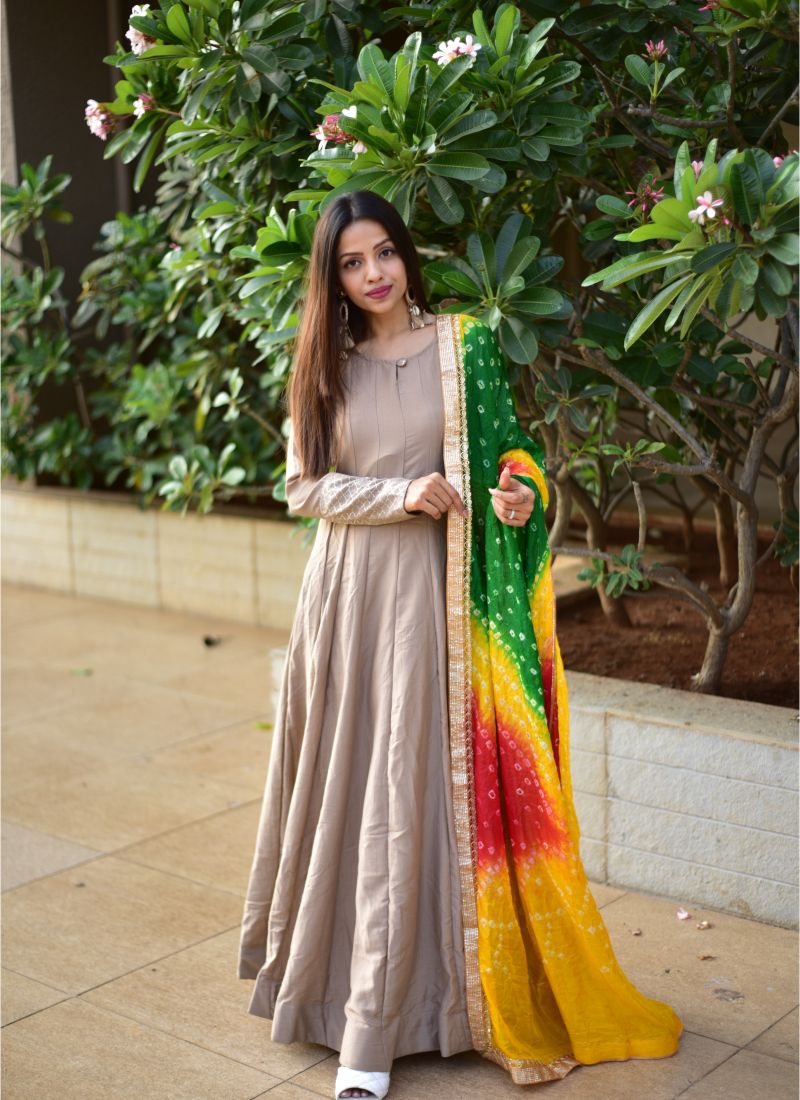 Gorgeous Green gown with Floral Dupatta | Latest Kurti Designs
