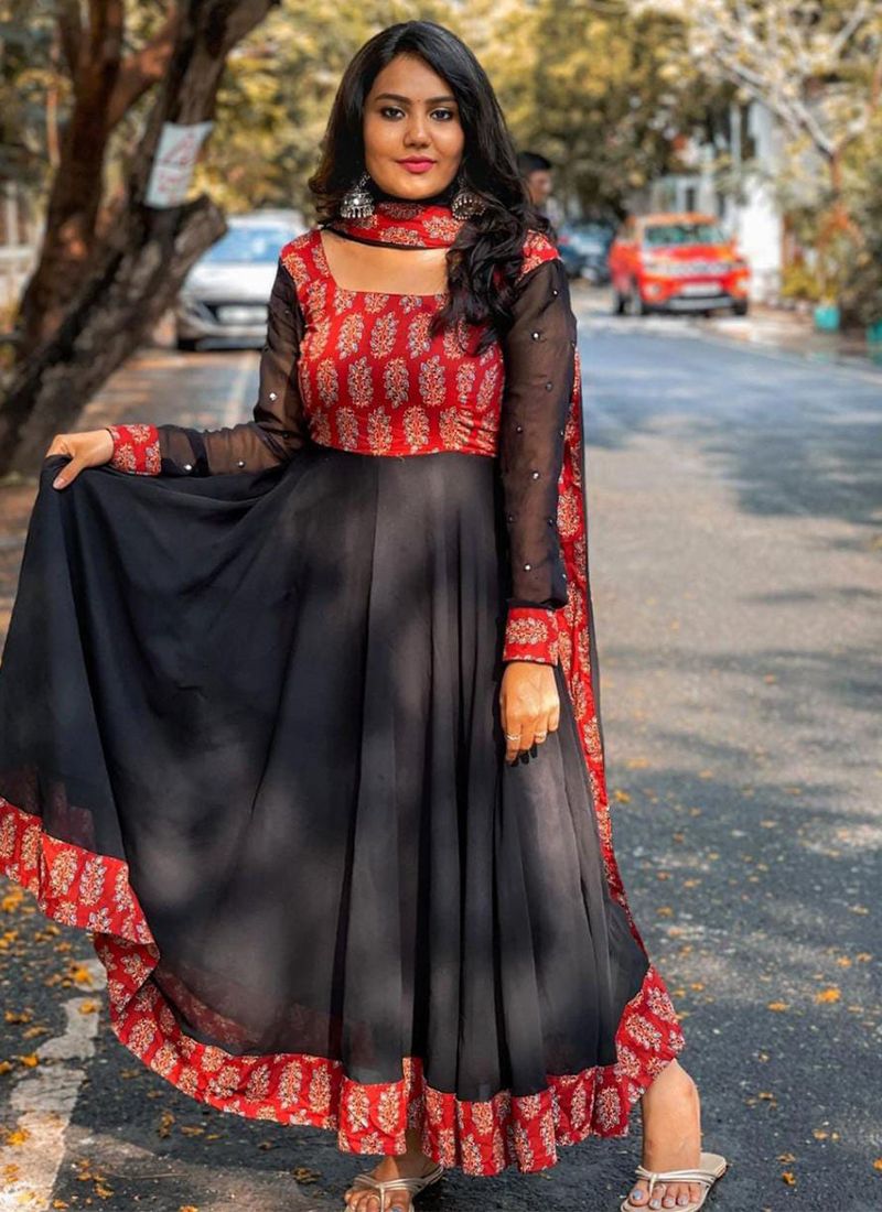 Luxurious Black Color Party Wear Flair Gown With Dupatta - Ethnic Race