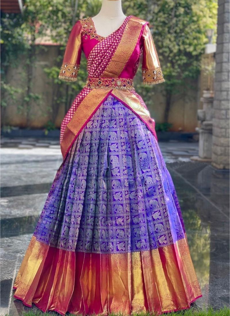 New Kanjivaram Silk Half Saree Lehenga Pure Zari Waving South Indian  Wadding Woman Half Saree Lehenga With Stitched Women Blouse and Lehenga -  Etsy Denmark