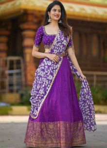 Jacquard Weaving Work Purple Designer Trendy Lehenga Choli