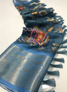 Amazing Blue Kalamkari Silk Saree