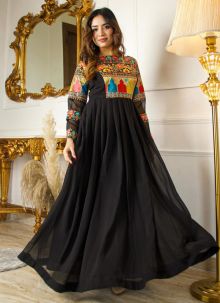 Amazing Ceremonial Black Faux Georgette Designer Gown