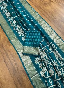 Amazing Crepe Silk Teal Color Festive Wear Saree