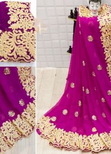Amazing Embroidered Work Magenta Georgette New Arrival Festive Wear Saree