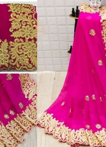 Amazing Embroidered Work Pink Georgette New Arrival Party Wear Saree