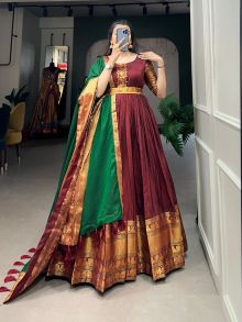 Amazing Maroon Traditional Floor Length Gown
