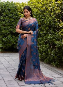 Amazing Navy Blue Color Soft Silk Weaving Work Classic Saree