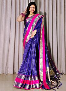 Attractive Blue Jacquard Fabric Wedding Wear Saree
