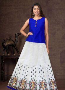 Attractive White Color Digital Printed Skirt And Top Set
