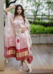 Bandhej Digital Print Multi Latest Trendy Fashionable Kaftan Kurti With Dori