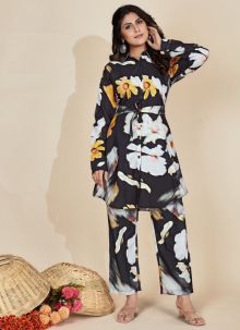 Black Color Floral Printed Collar Shirt With Trousers Latest Co Ords Set