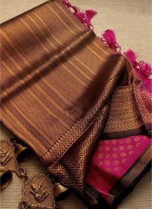Brown Weaving Work Designer Kubera Pattu Saree