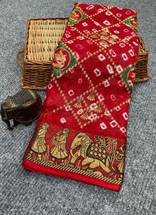 Classy Red Art Silk Bandhej Saree For Women