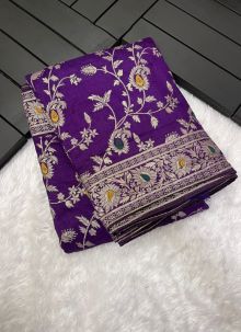 Dola Silk Purple Weaving Work Indian Traditional Wedding Saree