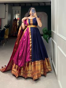 Elegant Blue Traditional Floor Length Gown For Reception