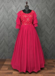 Elegant Pink Anarkali Style Gown For Women