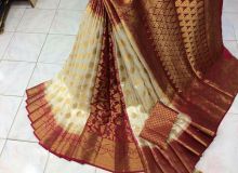Exclusive Off White Kanjivaram Wedding Moonga Soft Silk Saree With Blouse