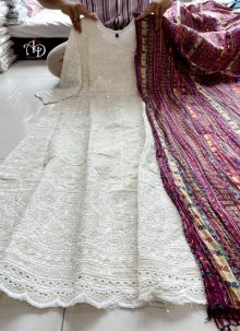 Exquisite Readymade Chickankari Work Gown With Dupatta For Women