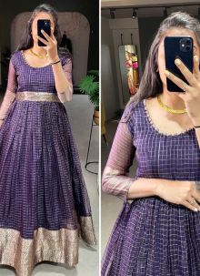 Fashionable Zari Weaving Organza Gown In Purple