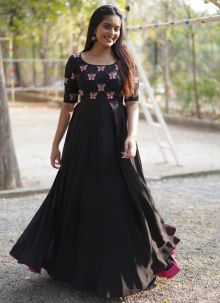 Faux Georgette Black Ladies Traditional Gown