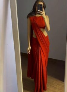 Faux Georgette Red Amazing Partywear Saree