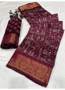 Festive Wear Coffee Tussar Silk Saree With Beautiful Design