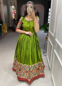 Festive Wear Dola Silk Green Latest Gown