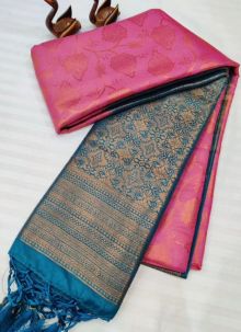Festive Wear Pink Soft Silk Weaving Work Saree