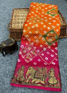 Glamorous Weaving Border Bandhej Saree For Women