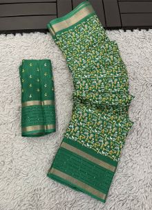Green Color Dola Silk Sequins Work Latest Saree Design