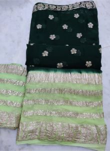 Green Viscose Georgette Two Shaded Saree With Contrast Color Blouse Piece
