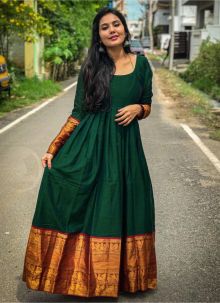 Green Weaving Festival Floor Length Trendy Gown
