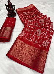 Latest Red Dola Silk Traditional Saree