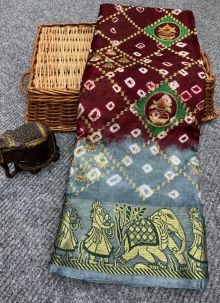 Latest Maroon Color Fancy Art Silk Bandhej Saree For Women