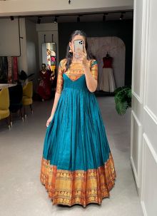 Latest Turquoise Blue Lightweight Cotton Gown