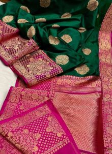 Light Weight Lichi Silk Green Wedding Wear Paithani Saree