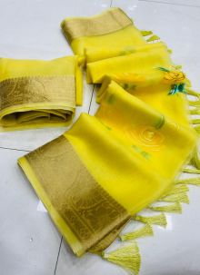 Light Weight Yellow Organza Printed Saree