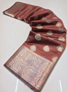 Lovely Brown Organza Weaving Saree