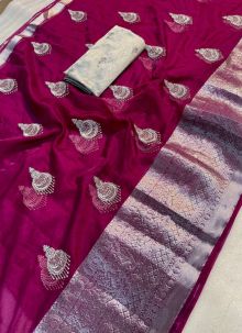 Lovely Embroidered Wine Color Saree