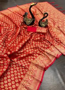 Lovely Red Georgette Zari Weaving Saree