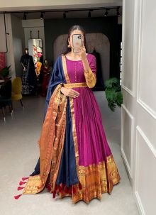 Magenta Narayan Pet Kollam Pattu Design Latest Festive Wear Gown