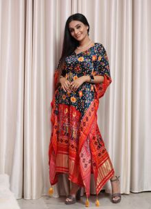 Multi Color Bandhani Design Pure Gaji Silk Kaftan Gown