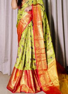 Multi Color Kanjivaram Silk Saree With Amazing Weaving Work All Over