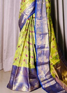 Multi Color Kanjivaram Silk Saree With Amazing Weaving Work All Over