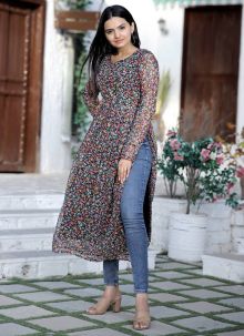 Multi Floral Nayra Cut Readymade Kurti For Women Daily Wear