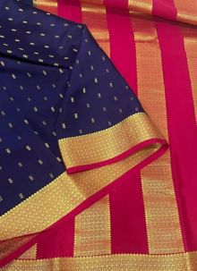 Navy Blue Mysore Silk Exquisite Contrast Border Saree